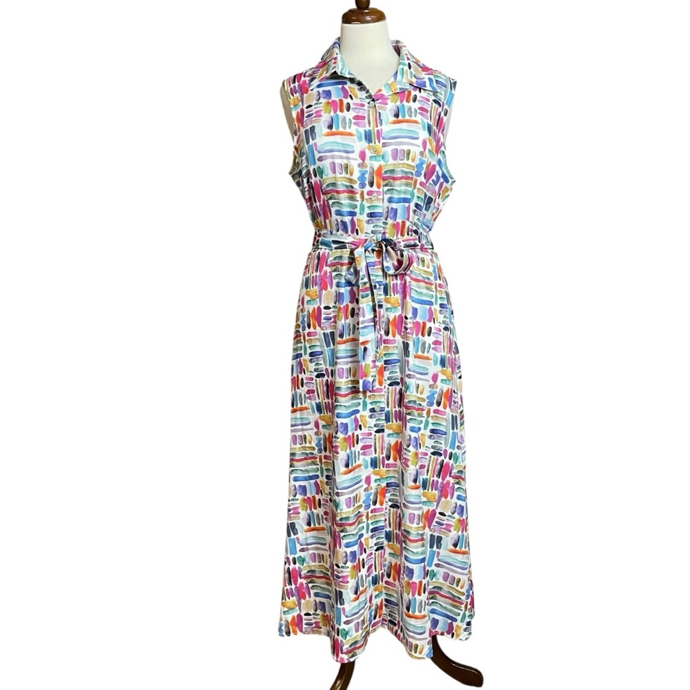 Carre Noir sleeveless multicolored shirt dress with belt large